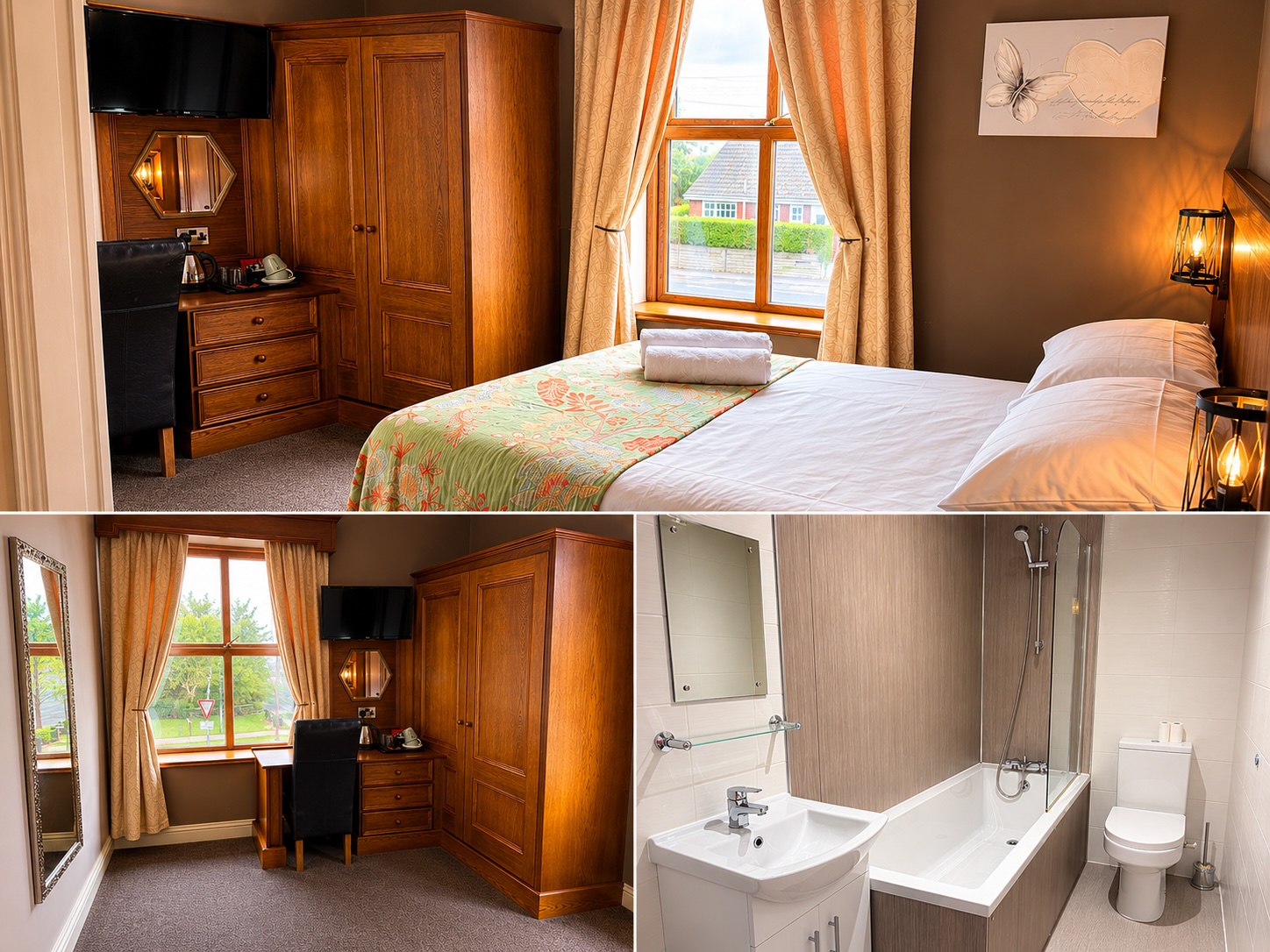 Room 3 — bright double bedroom with large sash window, writing desk and bath en-suite at The Crown and Anchor Inn