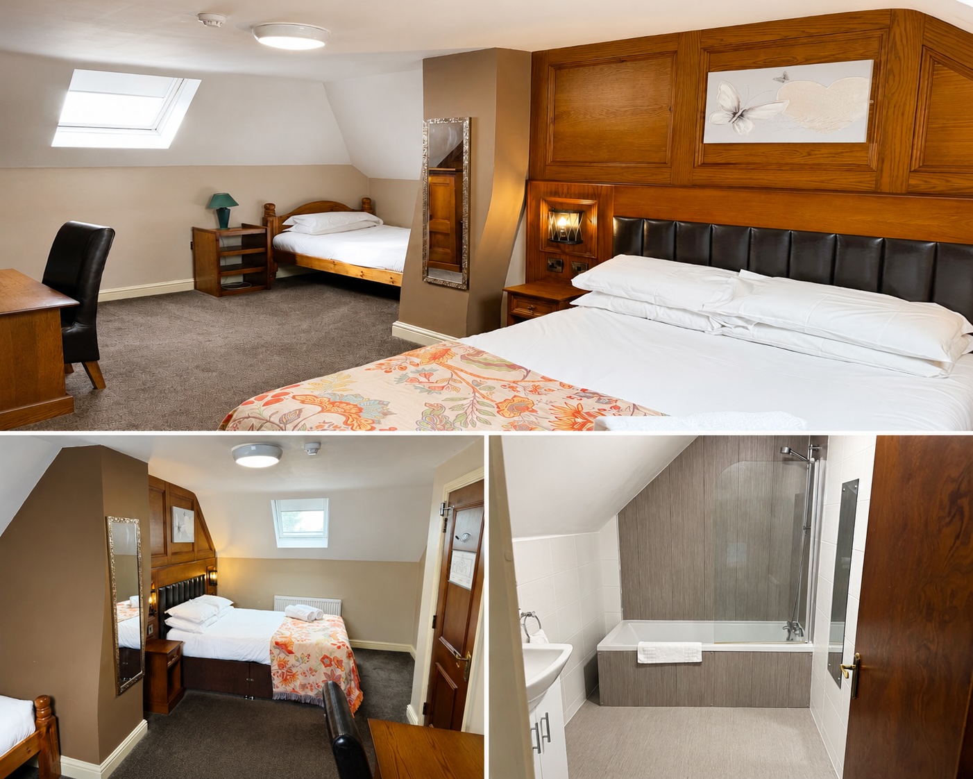 Room 5 — family room with king-size double bed, single bed, skylights and bath en-suite at The Crown and Anchor Inn