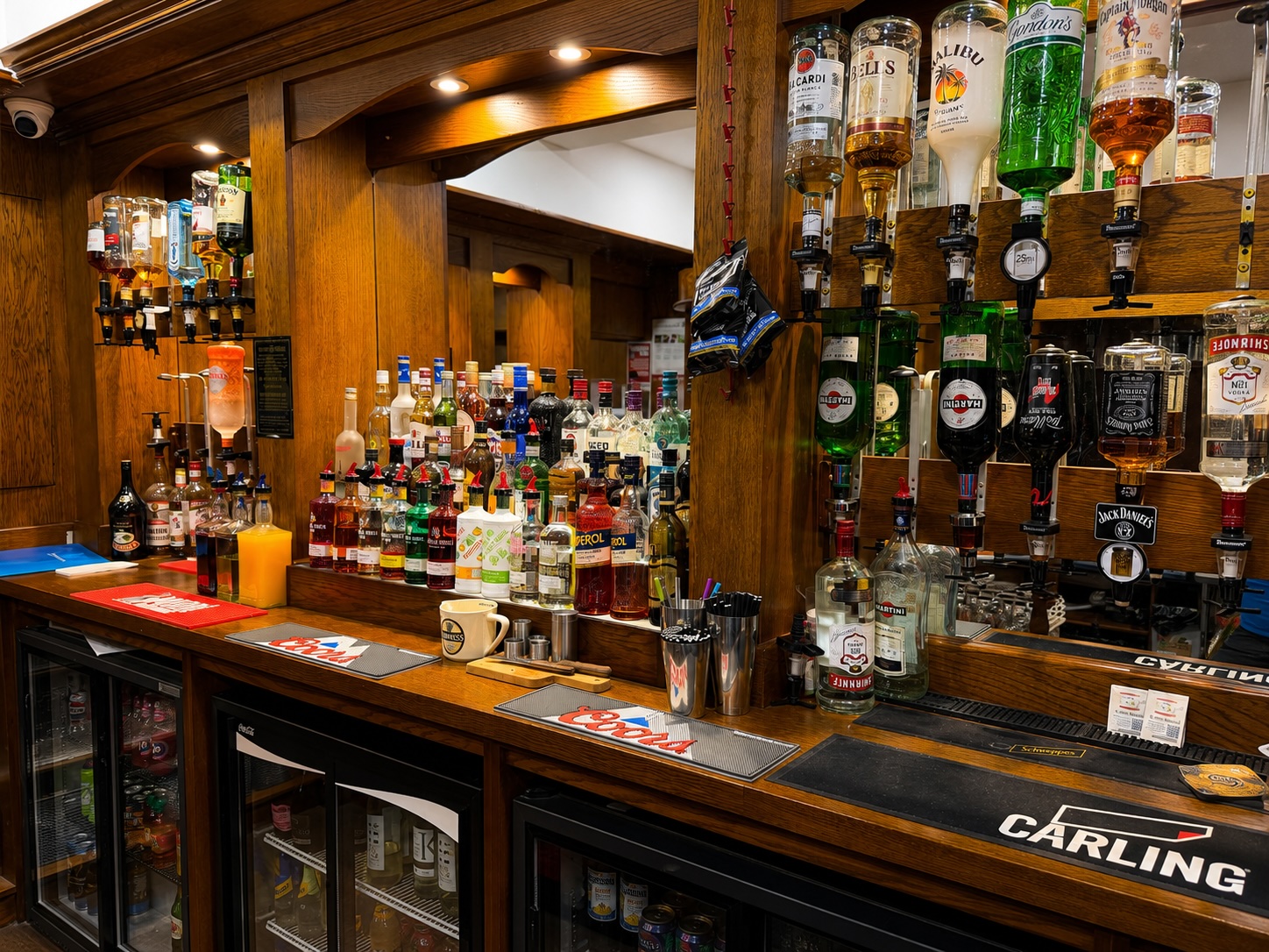 Extensive spirits selection at The Crown and Anchor Inn — Bacardi, Malibu, Gordon's, Captain Morgan, Jack Daniel's, Smirnoff and more
